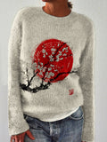 Sunrise Plum Blossom Japanese Art Cozy Sweater elevenforest