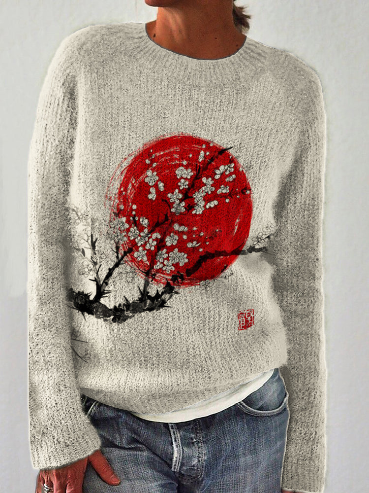 Sunrise Plum Blossom Japanese Art Cozy Sweater elevenforest