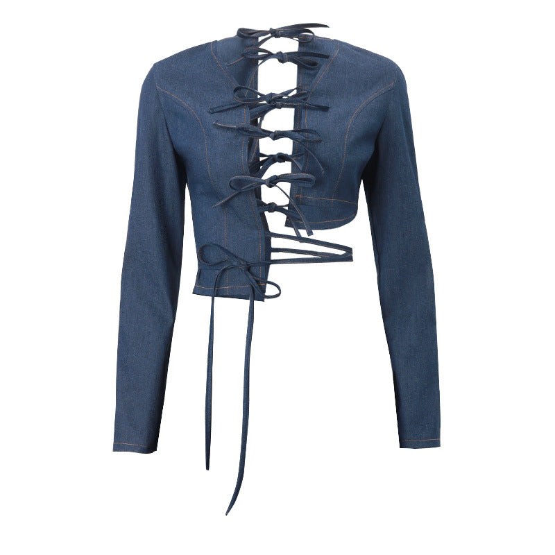 Clothing Autumn Street Trend Hollow Out Cutout Out Tied Cardigan Top a Line Skirt Set