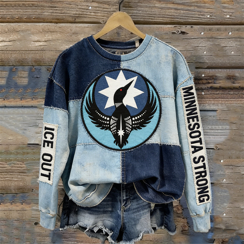 Comstylish Ice Out Minnesota Strong Loon Patchwork Sweatshirt