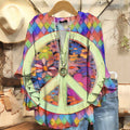 Women's Hippie Art Print Casual Cotton And Linen Shirt