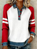 Women'S Casual Contrast Color Stitching Sweatshirt 