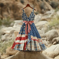 Women's Vintage Independence Day Flag Short Dress elevenforest