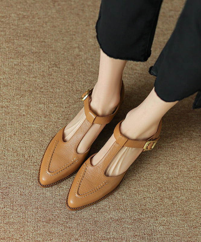 Brown Chunky Sheepskin Simple Splicing Sandals Hollow Out Pointed Toe Ap1015