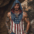 Independence Day Flag Inspired Linen Blend Hooded Tank Top elevenforest