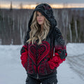 Women's Vintage Heart Art Cozy Knit Zip Up Hooded Sweater elevenforest