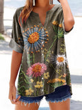 Women's Floral Pattern Art Print Cotton Linen Casual Shirt