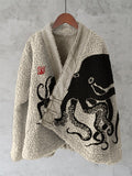 Octopus Japanese Lino Art Cozy Fleece Kimono Cardigan elevenforest
