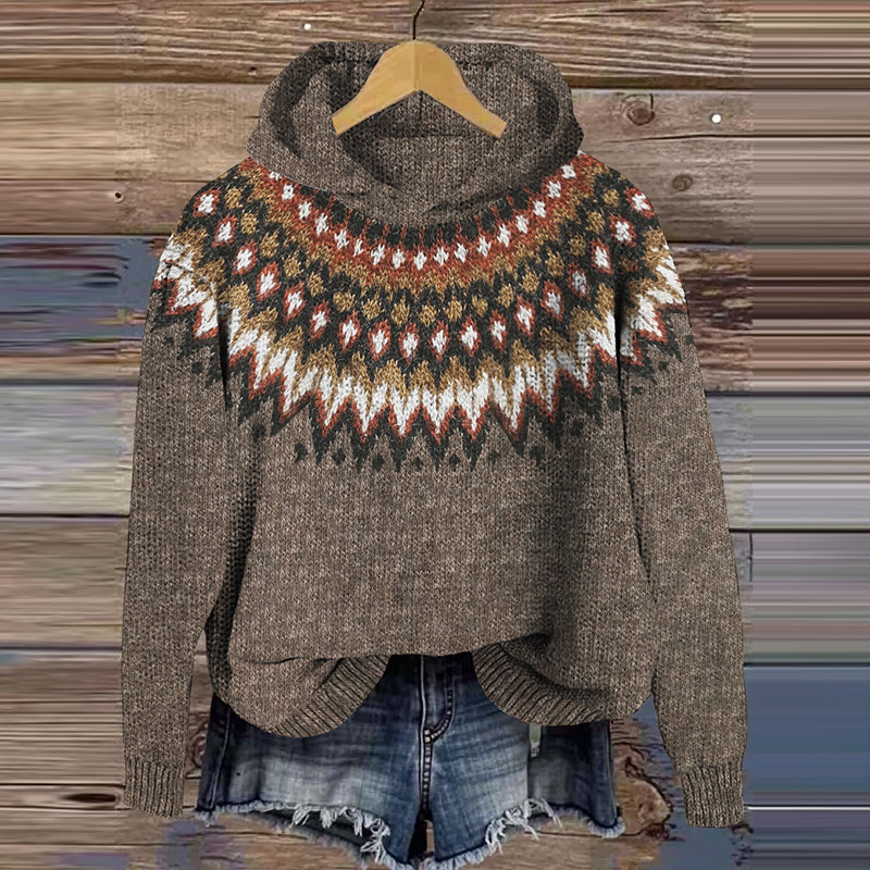 Retro Wave Pattern Hooded Sweater elevenforest