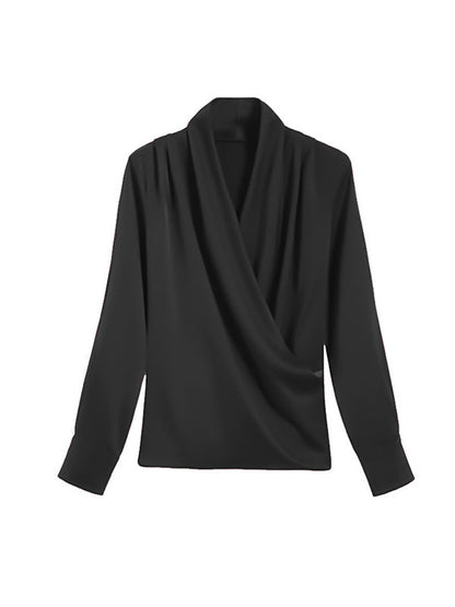 Long Sleeves Loose Buttoned Color V-neck Blouses&shirts Tops