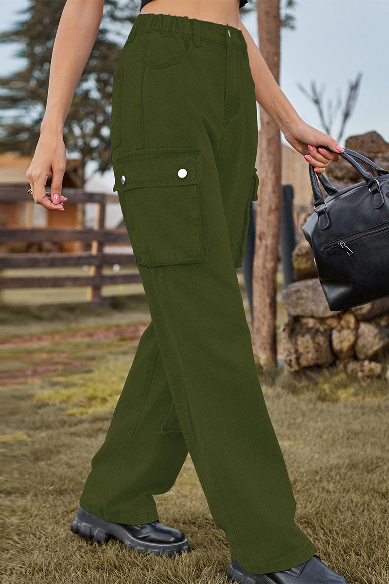 Street Pocket Mid Waist Loose Denim Jeans