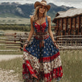 Women's Retro Flag Design Floral Art Casual Maxi Dress elevenforest