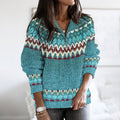 Vintage Ethnic Wave Pattern Jacquard Zipper Stand Collar Sweater elevenforest