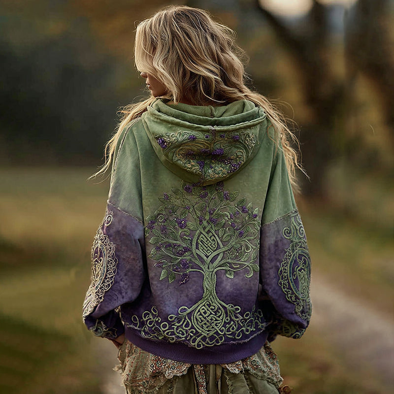 Women's Classic Viking Tree Of Life With Celtic Knot Art Gradient Comfort Hoodie elevenforest