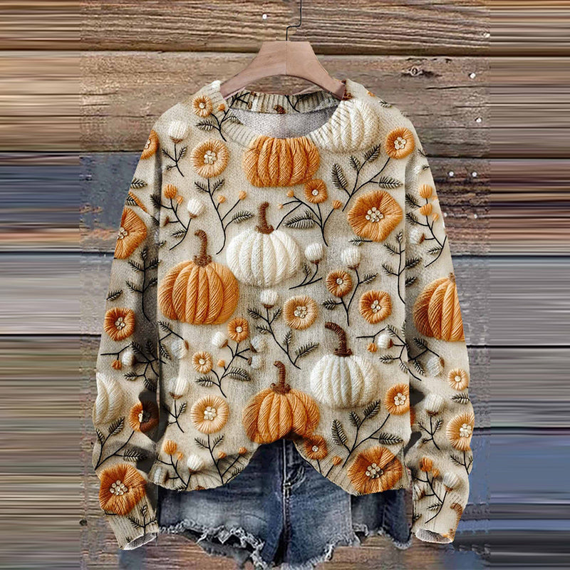 Halloween Pumpkin Flowers Autumn Season Art Print Knit Pullover Sweater artswardrobe