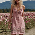 Vintage Pink Rose Art Linen Mini Dress elevenforest