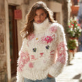 Comstylish Cute Cat Art Cozy Knitted Turtleneck Sweater
