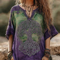 Viking Tree Of Life Embroidered Gradient Vintage Linen Tunic elevenforest