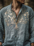 Men's Floral Tree Of Life Embroidered Flowy Linen Shirt elevenforest