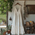 Vintage Lace Art Linen Maxi Suspender Dress elevenforest