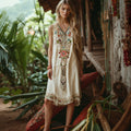 Women's Boho Floral Embroidery Art Sleeveless Dress elevenforest
