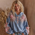 Women's Pink Rose Embroidered Art Casual Hoodie elevenforest