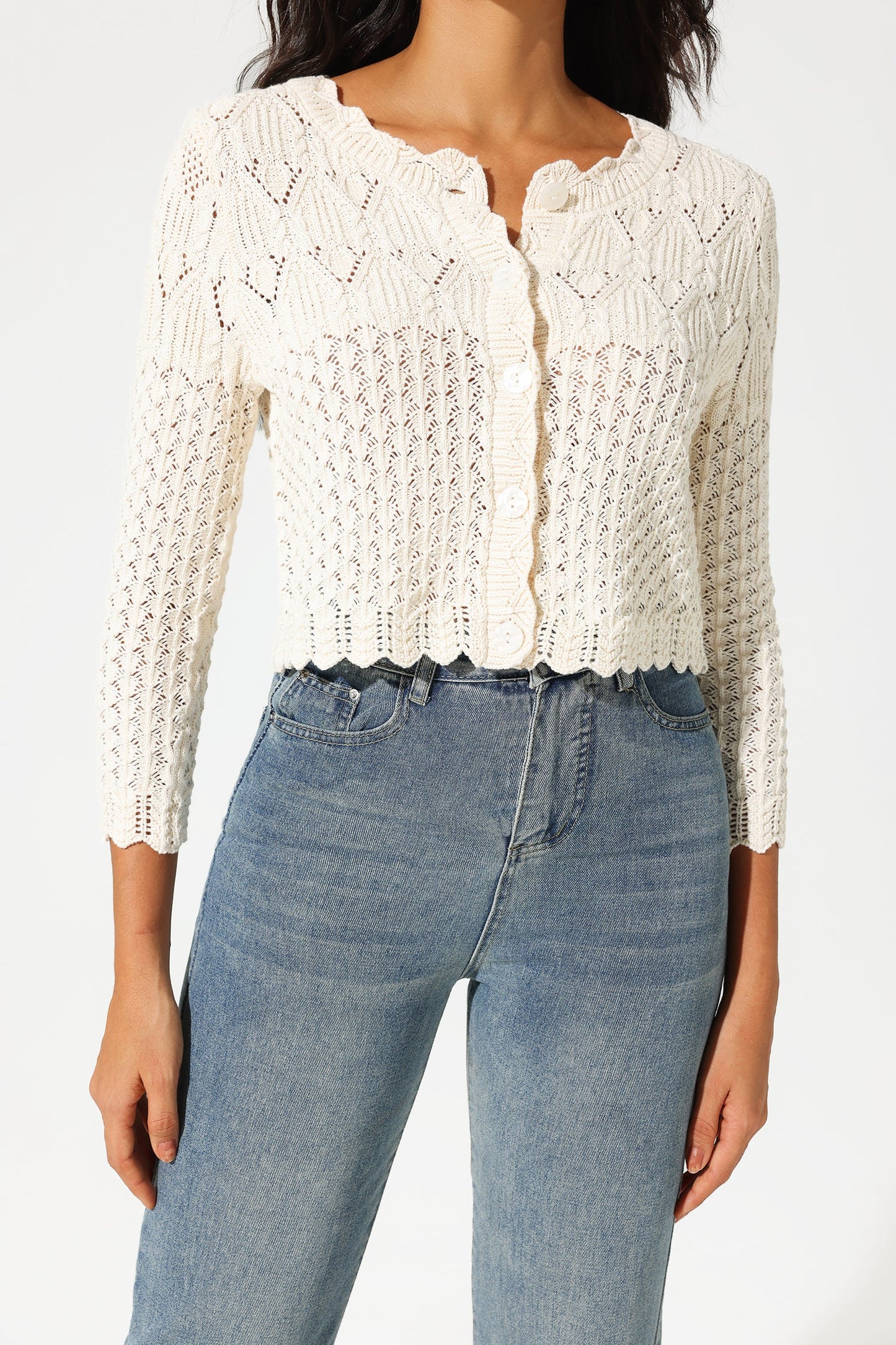 Long Sleeve Buckle Knit Cardigan Beige