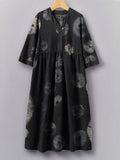 Vintage Japanese Traditional Sashiko Art Pattern Painting V-Neck Long 