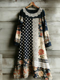 Women's Floral Polka Dot Lace-up Round Neck Long Sleeve Dress elevenforest