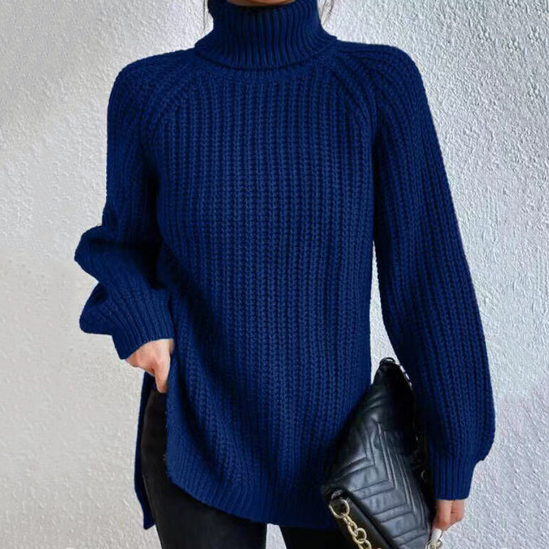 Retro Mid Length Raglan Sleeves High Lapel Split Sweater elevenforest