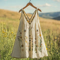 Women's Vintage Flower Art Linen Tank Top elevenforest