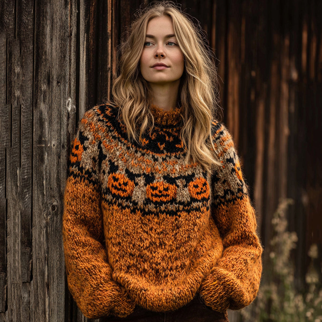 Vintage Fairman Island Halloween Pumpkin Face Sweater elevenforest