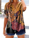 Women's Floral Pattern Art Print Cotton Linen Casual Shirt