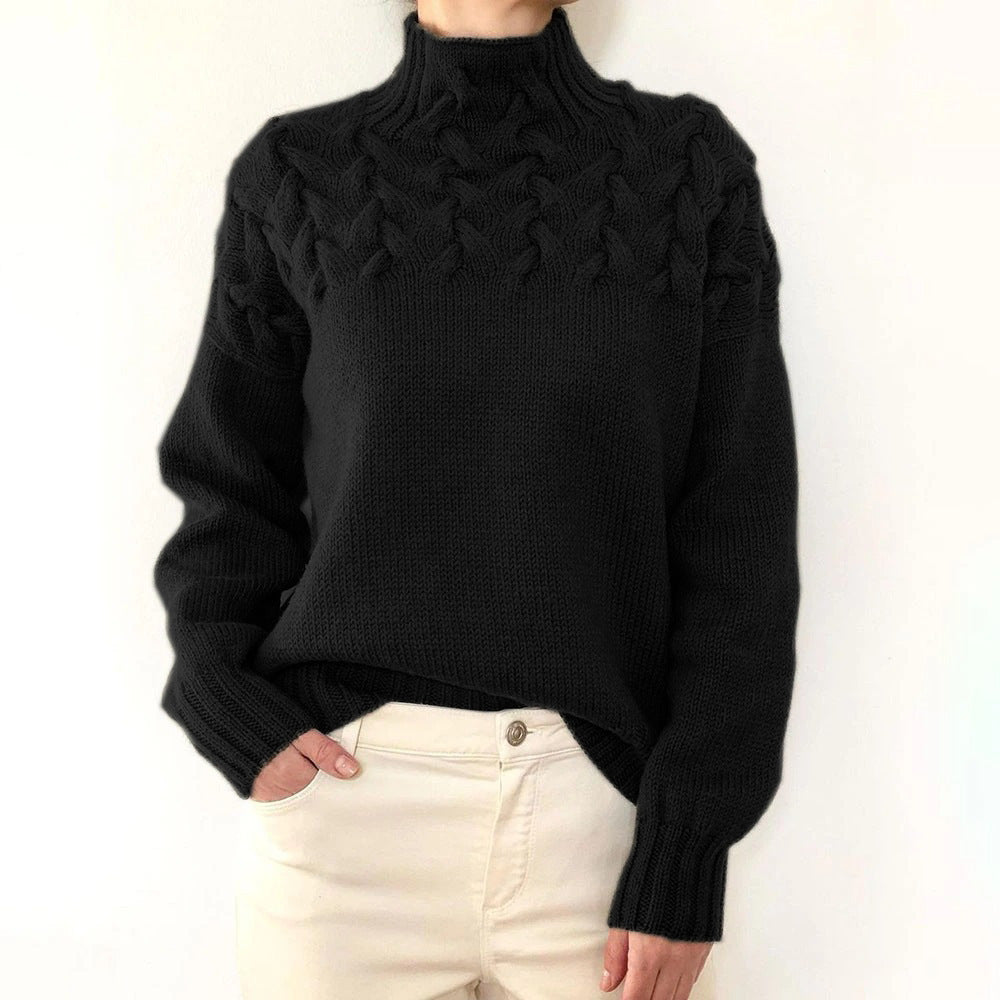 Vintage Woven Detail Turtleneck Long Sleeve Sweater elevenforest