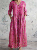 Women's Elegant Retro Geometric Pattern V-neck Cotton Dress