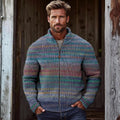 Men's Vintage Rainbow Gradient Knitted Zip Cozy Sweater elevenforest