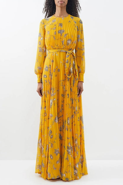 Marilyn Printed Plisse Chiffon Maxi Dress