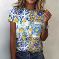 Comstylish Women's Sicilian Tile Pottery Lemon Print T-shirt