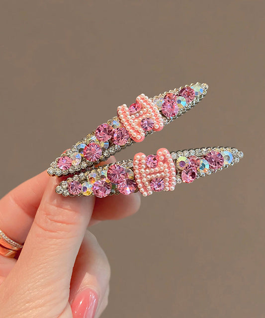 Pink Alloy Zircon Pearl Graphic Hairpin