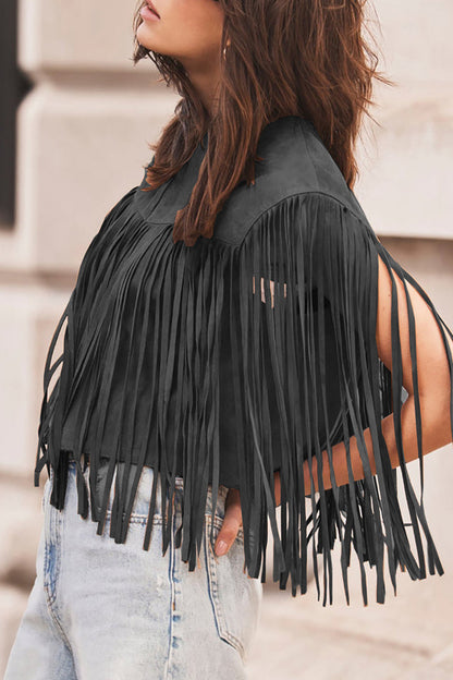 Street Color Fringed Trim O Neck Waistcoats