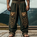 Vintage Nordic Viking Mythology Celtic Knot Bear Head Pants elevenforest