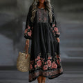 Women's Floral Art Flowy Linen Blend Casual Long Sleeve Maxi Dress elevenforest