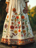 Vintage Floral Embroidered Linen Blend Skirt elevenforest