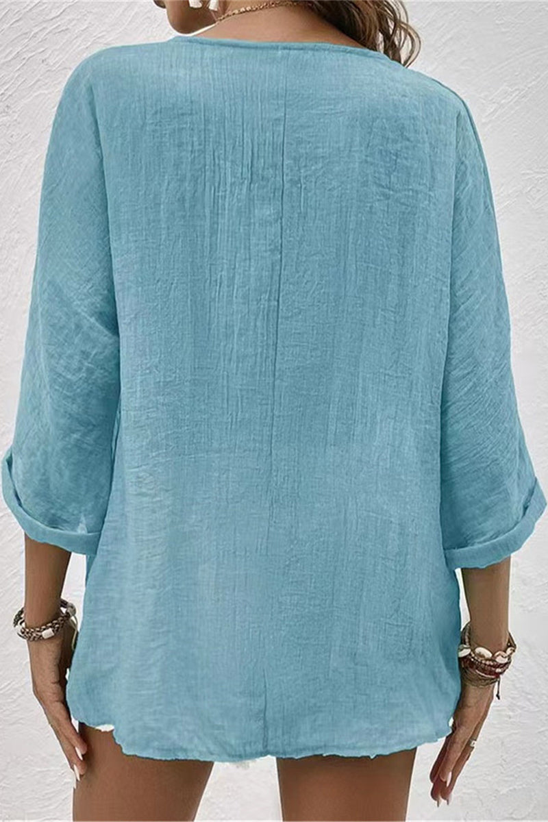 Simplicity Buttons V Neck Tops