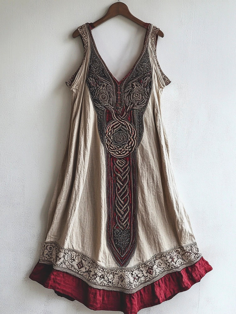 Viking Age Vintage Totem Linen Tank Dress elevenforest