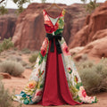 Women's Floral Contrast Colors Art Linen Tank Midi Dress（belt Not Included） elevenforest