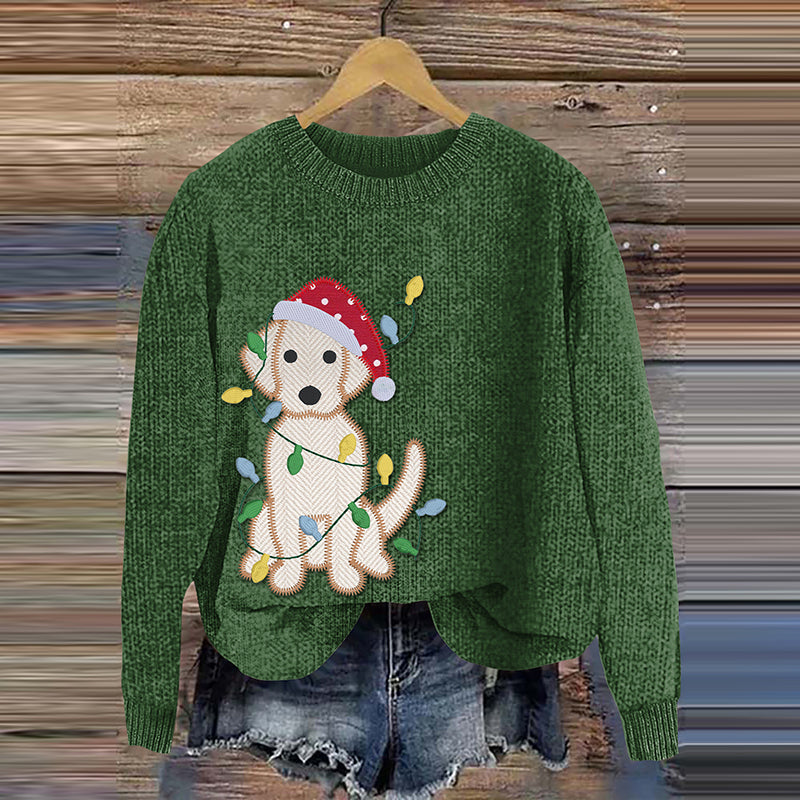 Comstylish Christmas Dog Labrador Embroidered Art Cozy Sweater