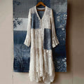 Japanese Sashiko Patchwork Floral Lace Flowy Maxi Dress elevenforest