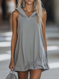 Casual Fashion Loose Grey Sleeveless Hoodie Style Mini Dress