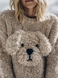 Comstylish Cute Fuzzy Dog Embroidered Soft Cozy Sweater